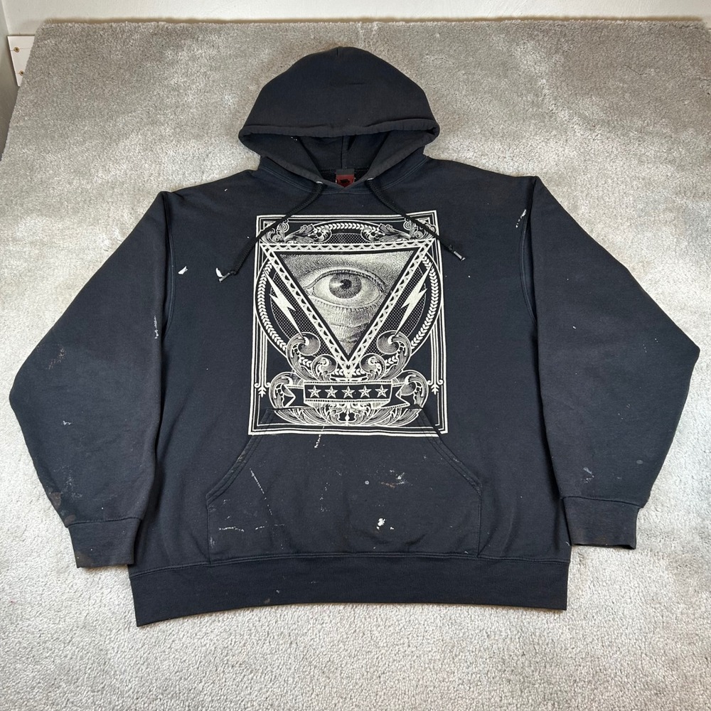 Vintage Tony Hawk Hoodie Mens XL Black Eye Graphic Distressed Skater Sweatshirt